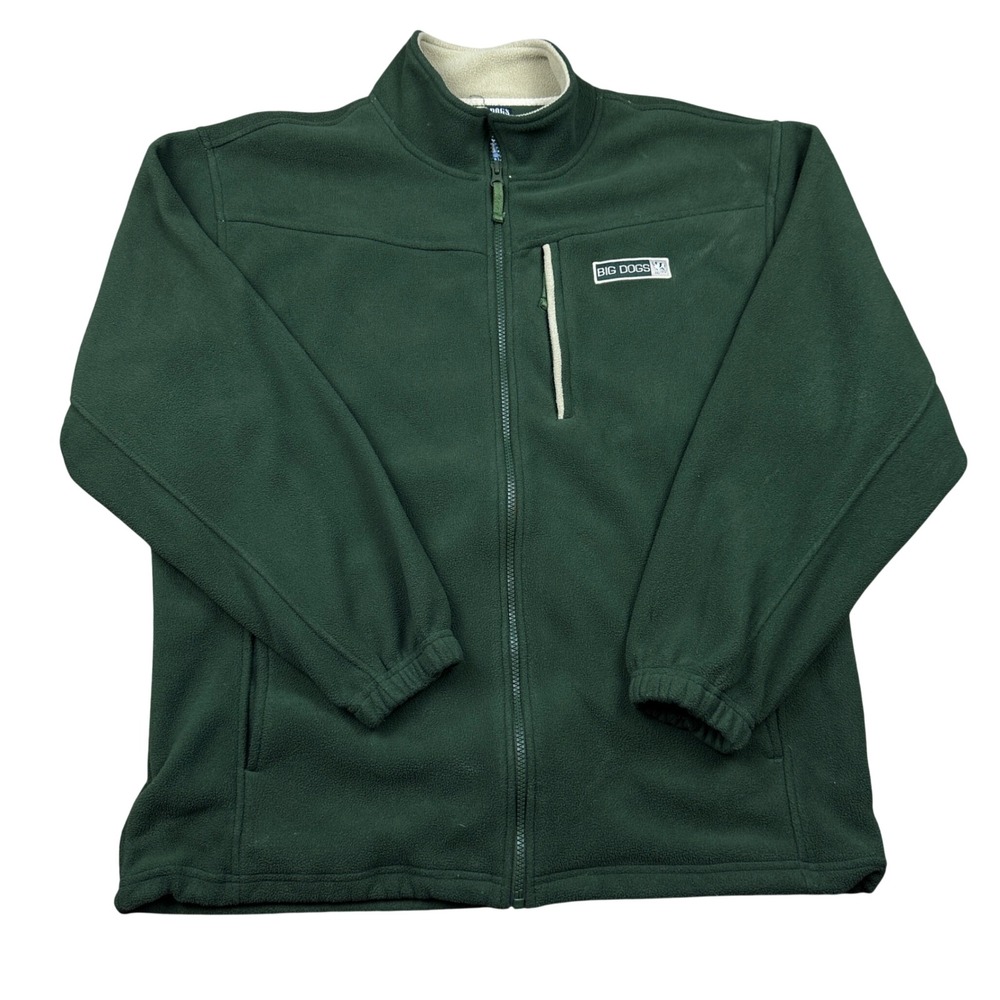 Big Dogs Polar Dogs Mens Fleece Jacket Green Full Zip Mock Neck Warm Outerwear M